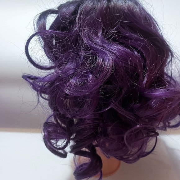 Purple Curly Wig Human Hair Blend Women Shorty Bouncy Wig - Picture 6 of 6